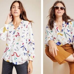 Anthropologie Marisol Ruffled Ski Blouse Top